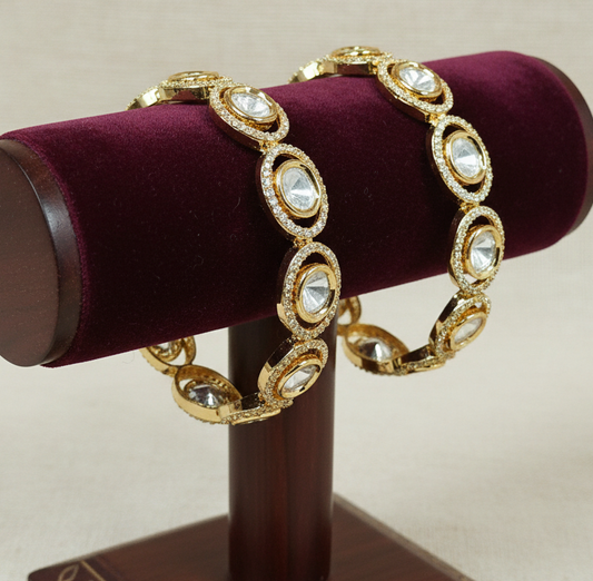 Traditional Gold Bangles with Pachi Kundan and Crystal Embellishments by Punisha Creation