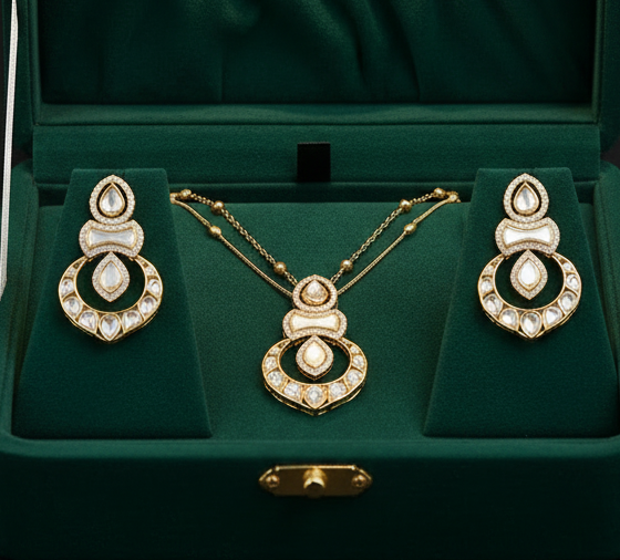 Pachi Kundan N Mop Chain Pendant Set