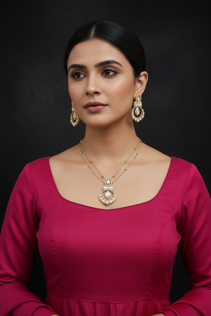 Pachi Kundan N Mop Chain Pendant Set