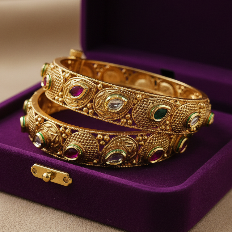 FINELY CRAFTED TRADITIONAL KAKA WITH PACHI KUNDAN N RUBY