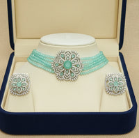 MINT GREEN BEADED DIAMOND CHOKER SET