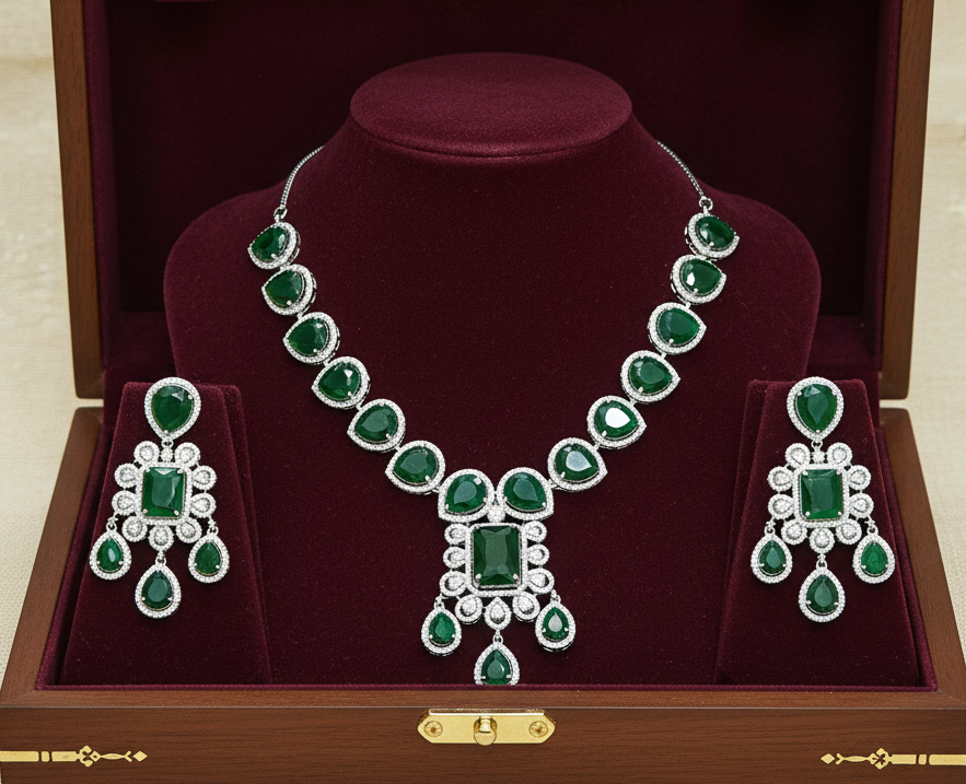 Large green emerald necklase set