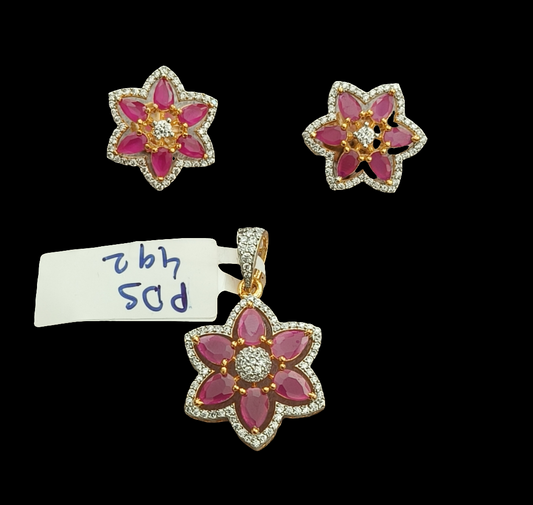 Pds00 492s Ruby kundan AD pendant set