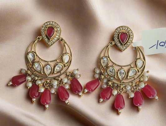 EAR00 356s Royal Radiance: Handcrafted Kundan Chandbali Earrings