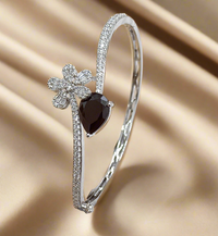Brc25 98 Midnight Bloom Floral Diamond & Onyx Cuff Bracelet