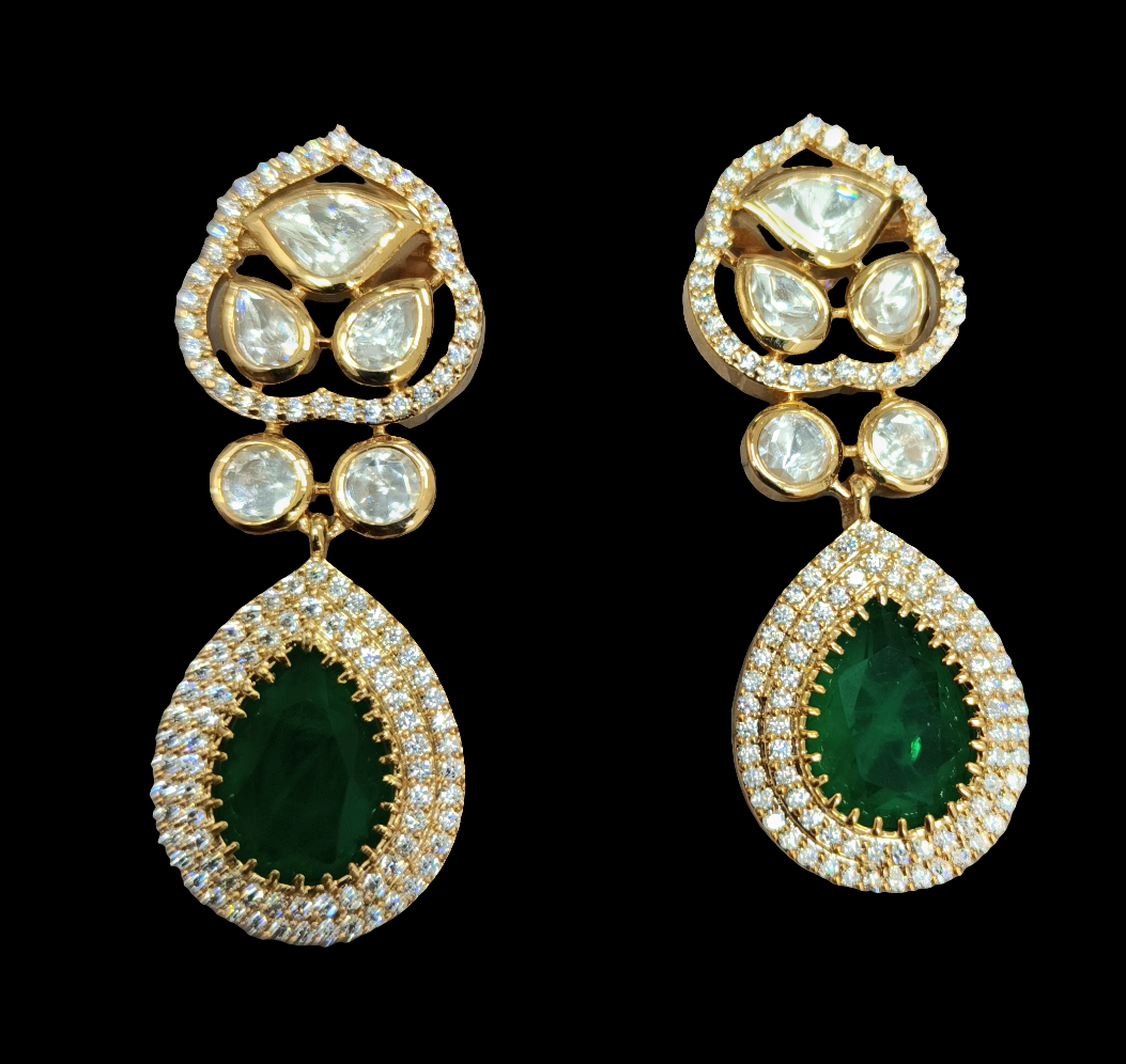 Ear25 42s traditional kundan and emerald earrings
