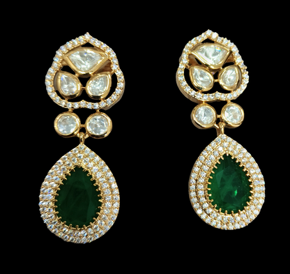Ear25 42s traditional kundan and emerald earrings