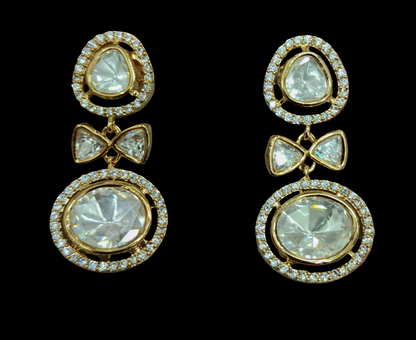 Ear25 41s Mosanite kundan and AD dangle earrings