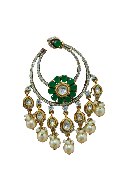 Ear25 53s Traditionaldamond earring with pachi kundan and pearl dangles