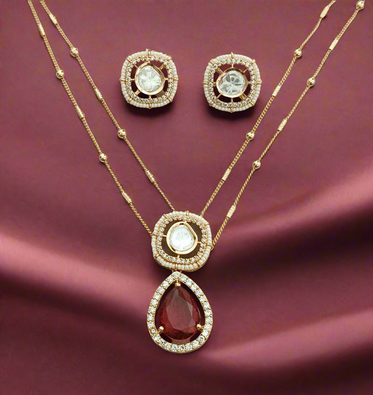 Cpds25 5s Ruby centred double chain pendant set