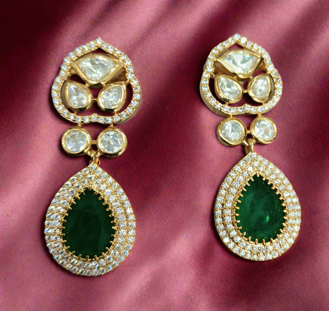Ear25 42s traditional kundan and emerald earrings