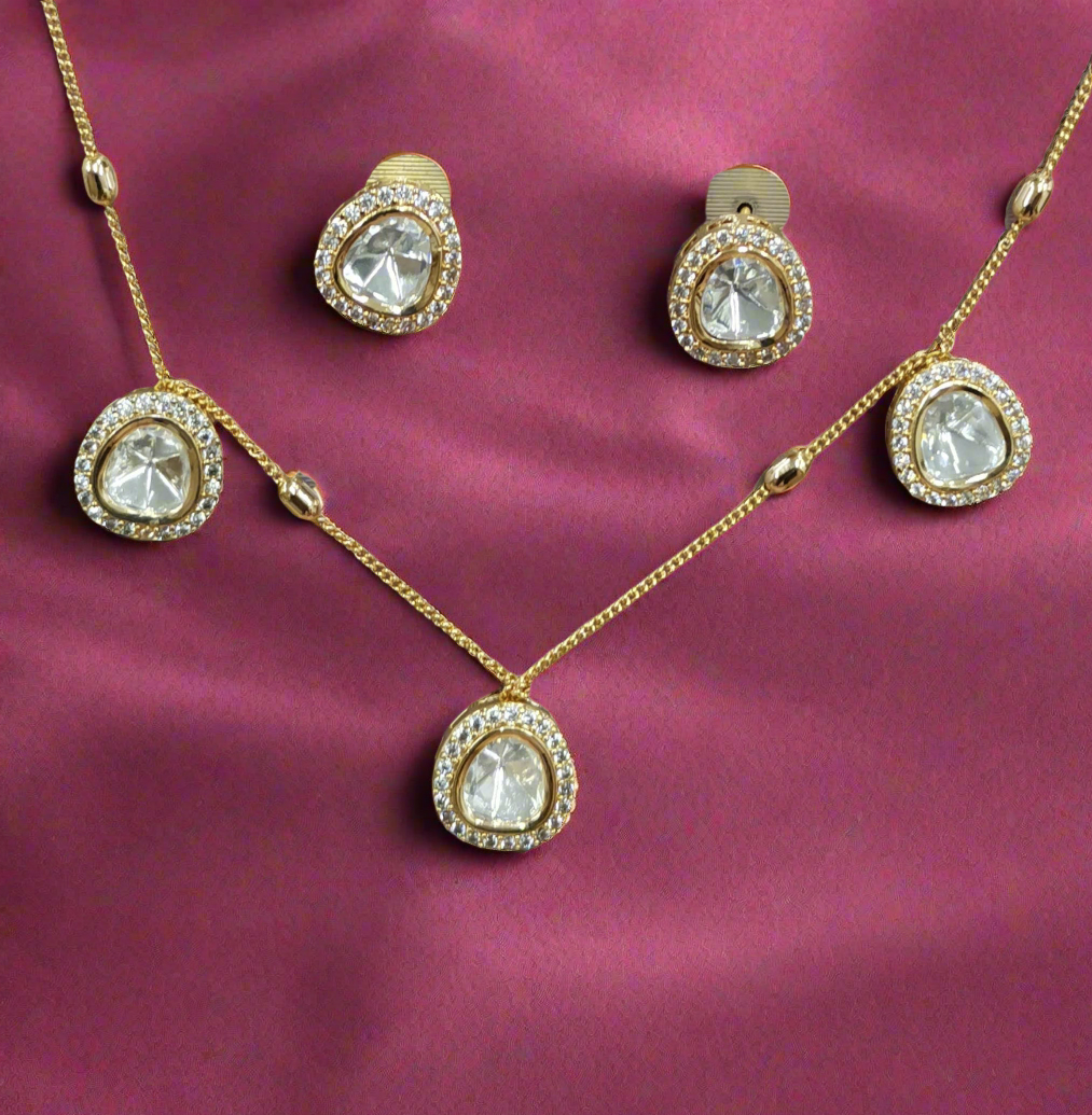 Punisha delicate look American Diamond with Mosanite dangling style necklace with earrings 