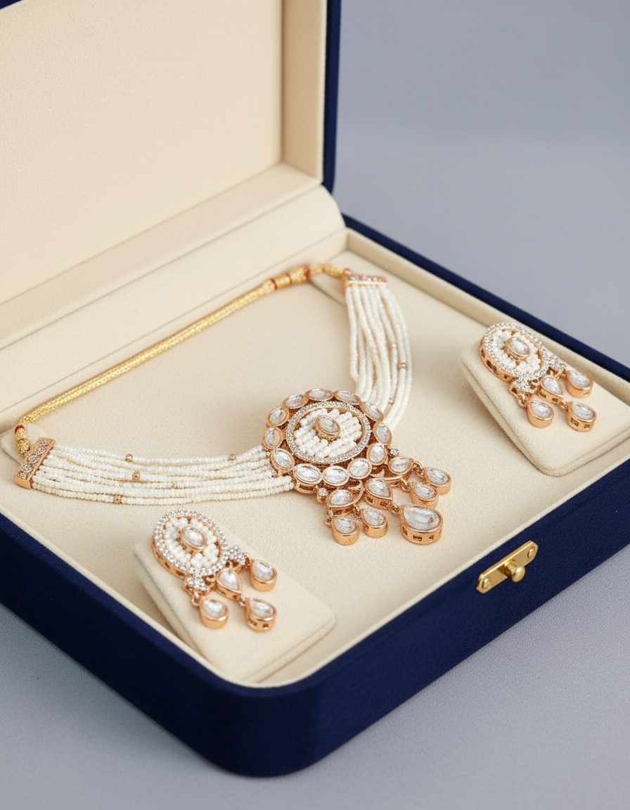 Nck25 225 Gracious Pearl & Kundan Pendant Choker Set