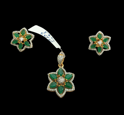 Pds00 493s emerald kundan AD pendant set