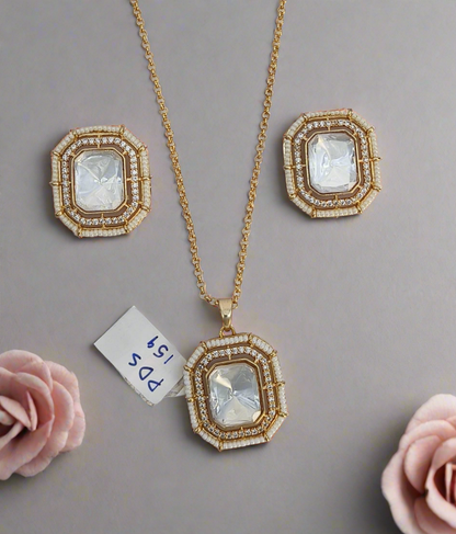 Cpds00 159s pachi kundan gold plated pendant earring set