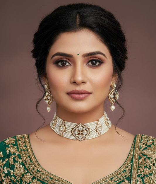 Nck25 248 Royal Pearl & Kundan Choker Set