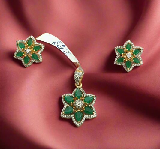 Pds00 493s emerald kundan AD pendant set