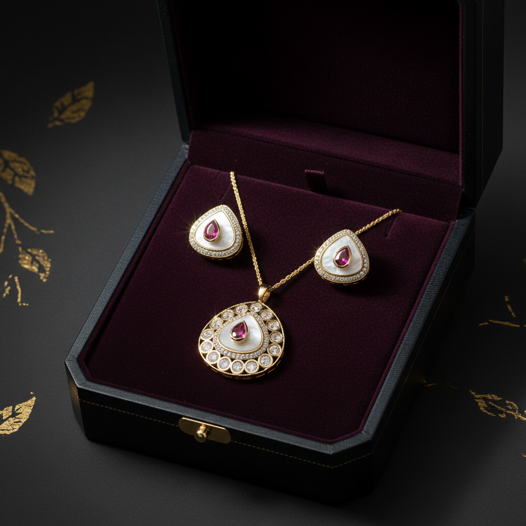 Pds25 55s "Ruby Radiance: Timeless Teardrop Jewelry Set"