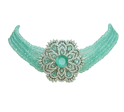 MINT GREEN BEADED DIAMOND CHOKER SET
