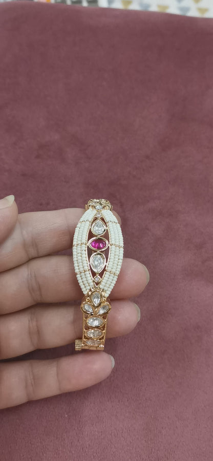 Brc25 44s  pearl n kundan traditional bracelet