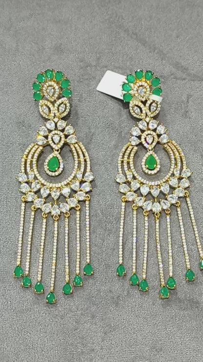 Ear000 56s Hi Gold Plated Earrings with Emerald Drops