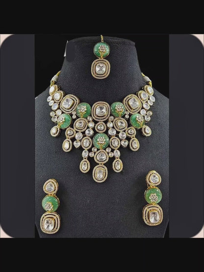 Nck25 343 mosanite Polki bridal necklace set