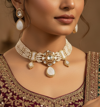 Pearls with Mother of Pearl choker set Nck25 346