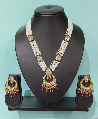 Nck25 256 Maharani Chandbali Kundan & Pearl Heritage Necklace Set