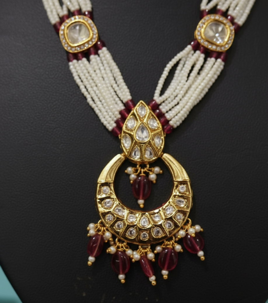 Nck25 256 Maharani Chandbali Kundan & Pearl Heritage Necklace Set