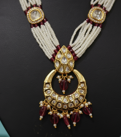 Nck25 256 Maharani Chandbali Kundan & Pearl Heritage Necklace Set