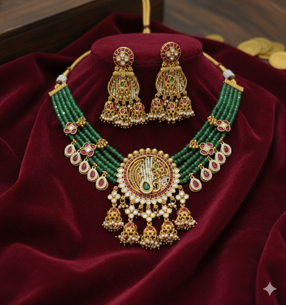 Nck00 646s The Mayurika Emerald Beaded Heritage Set