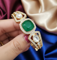 Brc25 219 Emerald & Polki Diamond Heritage Cuff Bracelet