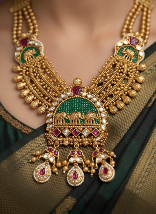 Nck25 270 The Royal Gaja (Elephant) Heritage Necklace Set