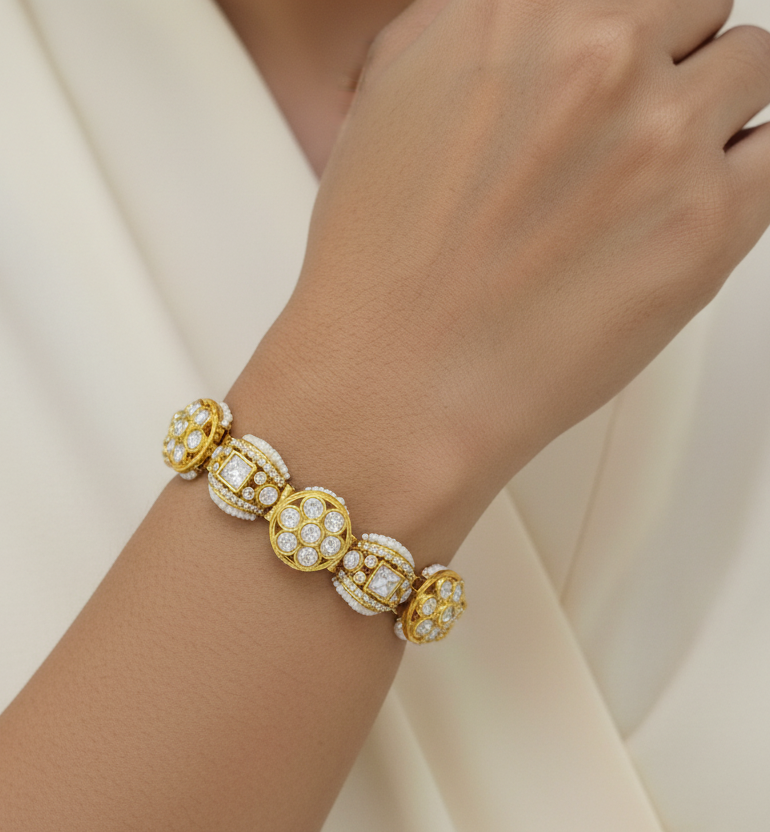 Heritage Polki n Pearl Gajra bracelets for wedding (bangle size 2.2,2.4)