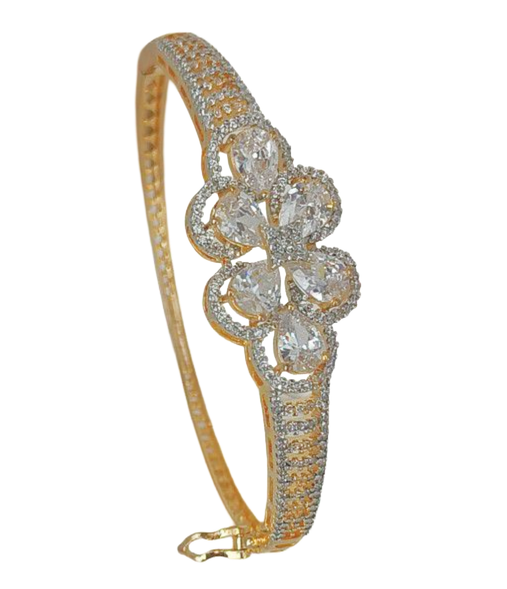 Brc25 191 Gold-Plated CZ Diamond Flower Motif Bracelet