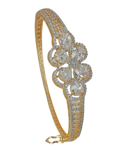 Brc25 191 Gold-Plated CZ Diamond Flower Motif Bracelet
