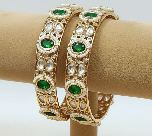 Emerald and polki jodhpuri kada set Kd25 228