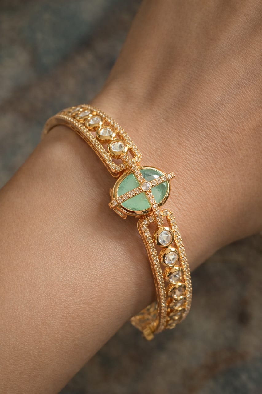 Kundan bracelet with natural mint jade Brc26 21