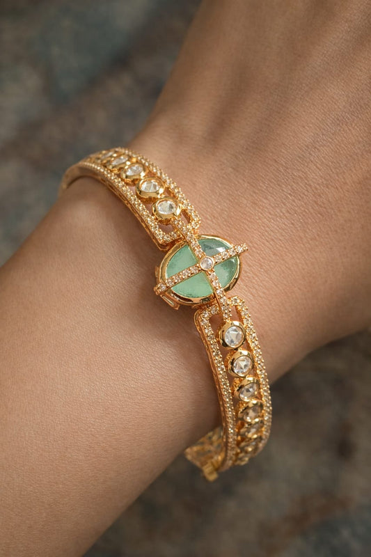 Kundan bracelet with natural mint jade Brc26 21