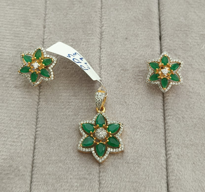 Pds00 493s emerald kundan AD pendant set