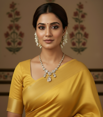 Nck25 244 Elegant Mother-of-Pearl & Polki-Style Drop Necklace Set