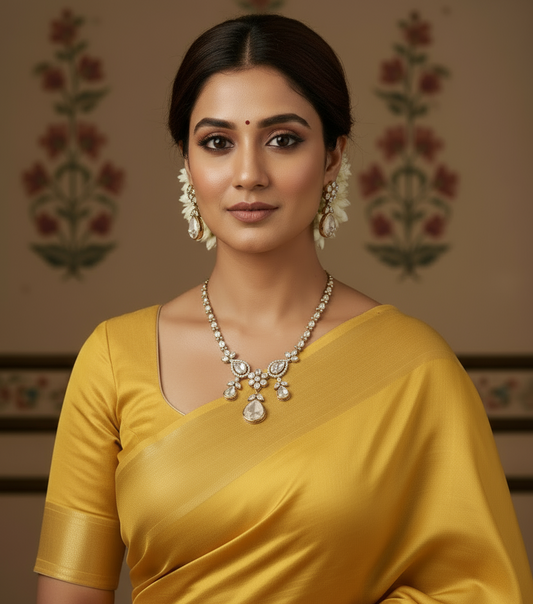 Nck25 244 Elegant Mother-of-Pearl & Polki-Style Drop Necklace Set