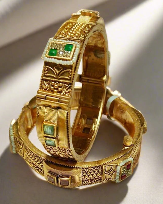 KdAntique matt gold wedding kada
