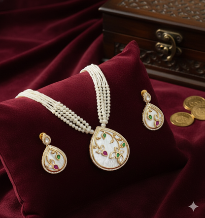 Nck00 611s The "Inayat" Pearl & Mother-of-Pearl Meenakari Set