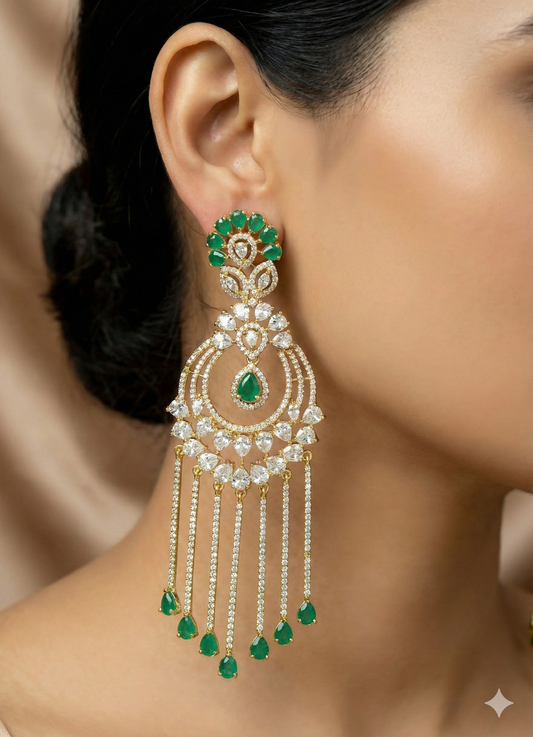 Ear000 56s Hi Gold Plated Earrings with Emerald Drops