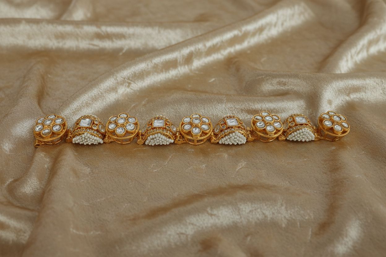 Heritage Polki n Pearl Gajra bracelets for wedding