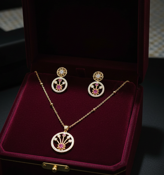 American Diamond Gold plated pendant set for daily wear