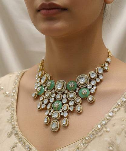 Nck25 343 mosanite Polki bridal necklace set