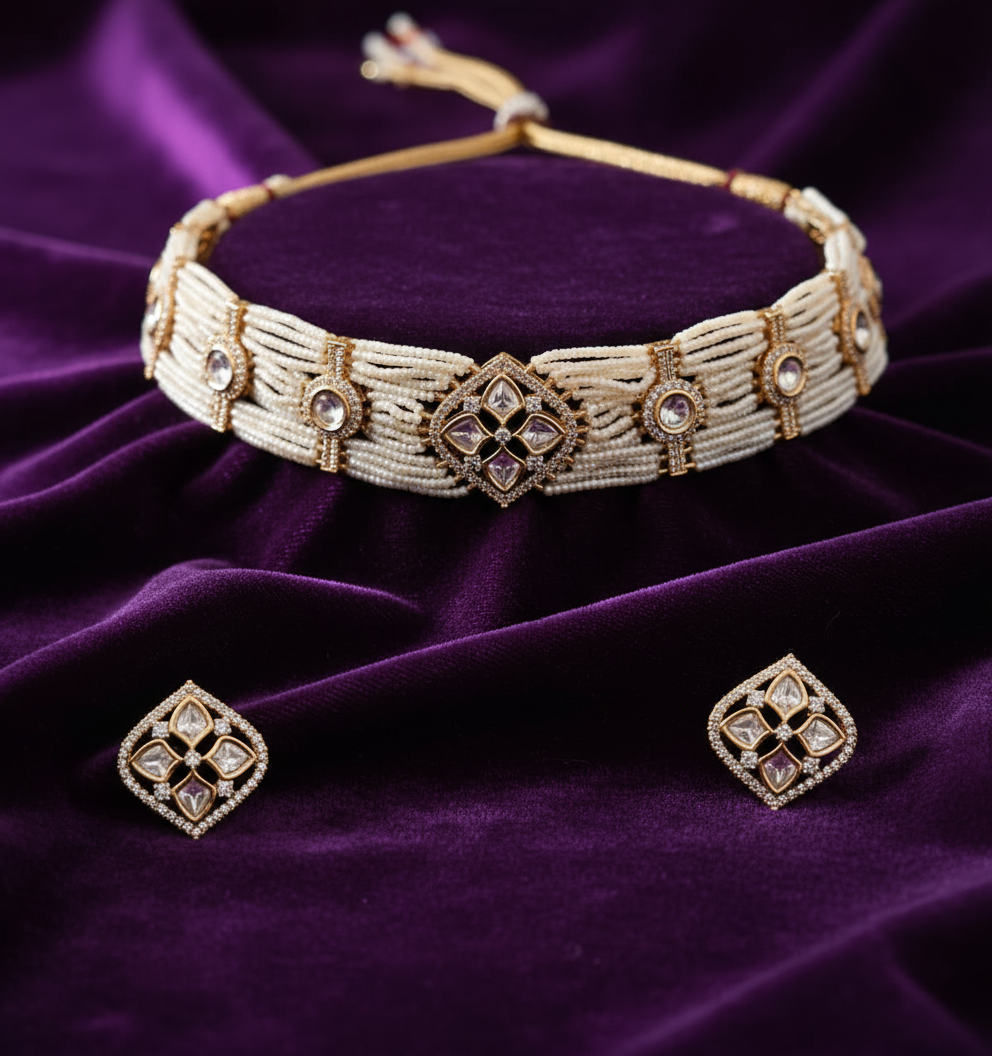 Nck25 248 Royal Pearl & Kundan Choker Set
