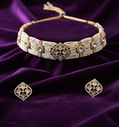 Nck25 248 Royal Pearl & Kundan Choker Set
